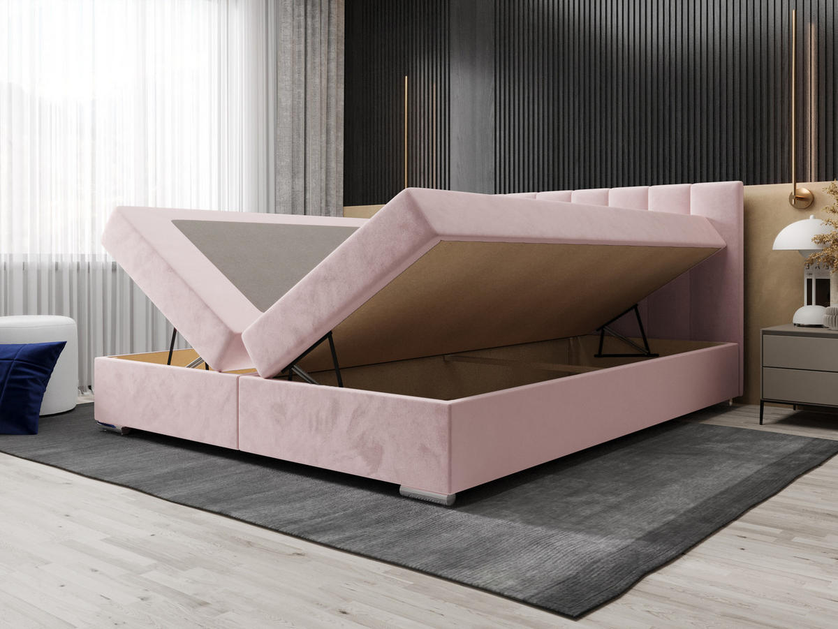 BOXBETT ZILANO 2 mit Matratze H3 und Topper 160x200 Itaka 58 - Pink, Holz/Textil (160/200cm) - Bedante