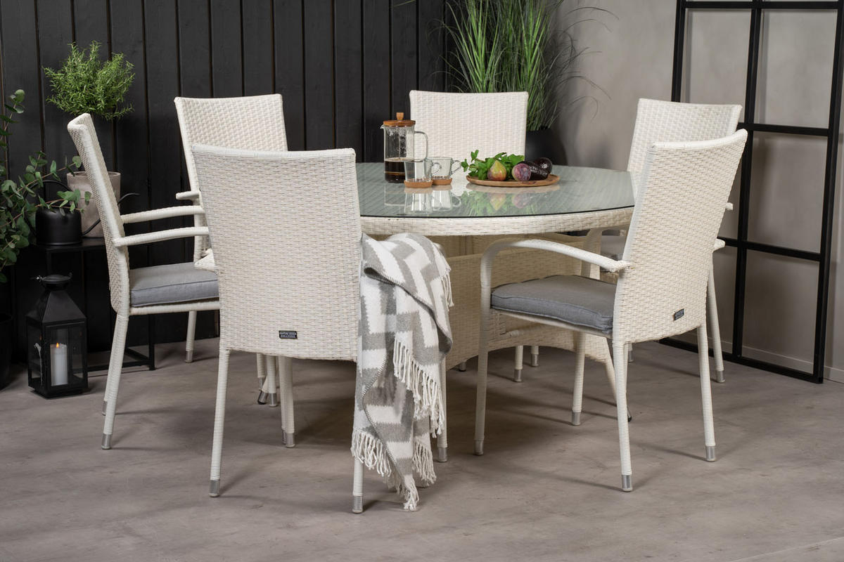 GARTENTISCHGRUPPE Weiß - Weiß, Holzwerkstoff - ebuy24