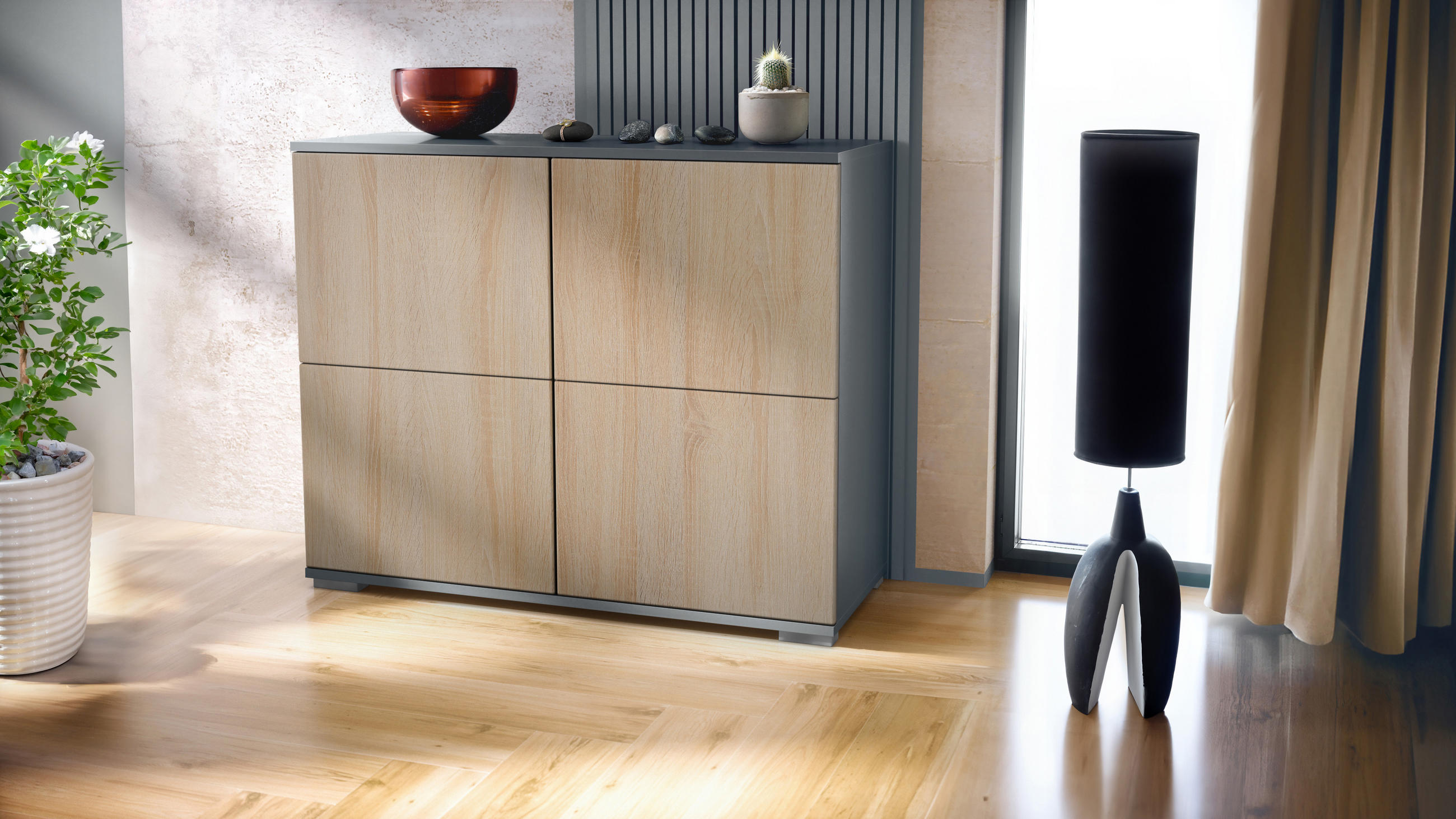 KOMMODE Rova Eiche sägerau - Eiche San Remo, Holzwerkstoff (92.5/75.5/35cm) - Vladon