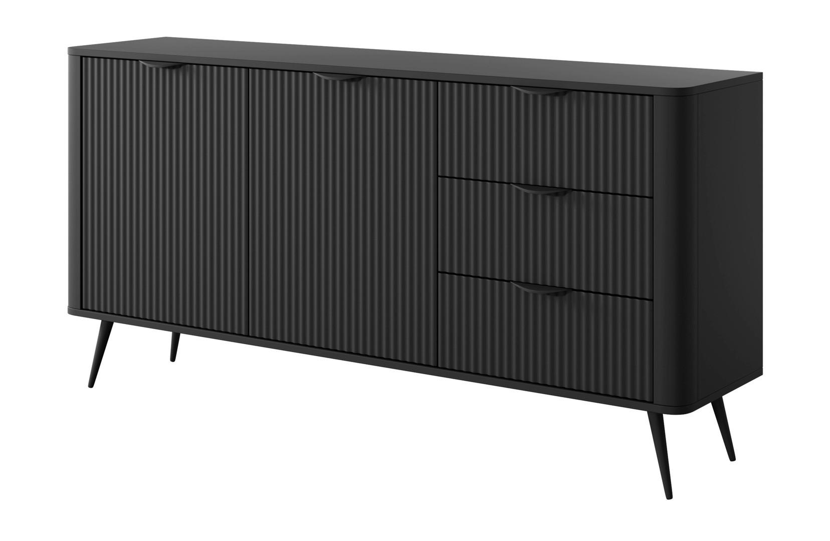 KOMMODE 2 Türen Brando 163 cm, 3 Schubladen, Schwarz - Schwarz, Holz/Metall (163/81/38cm) - Emporius