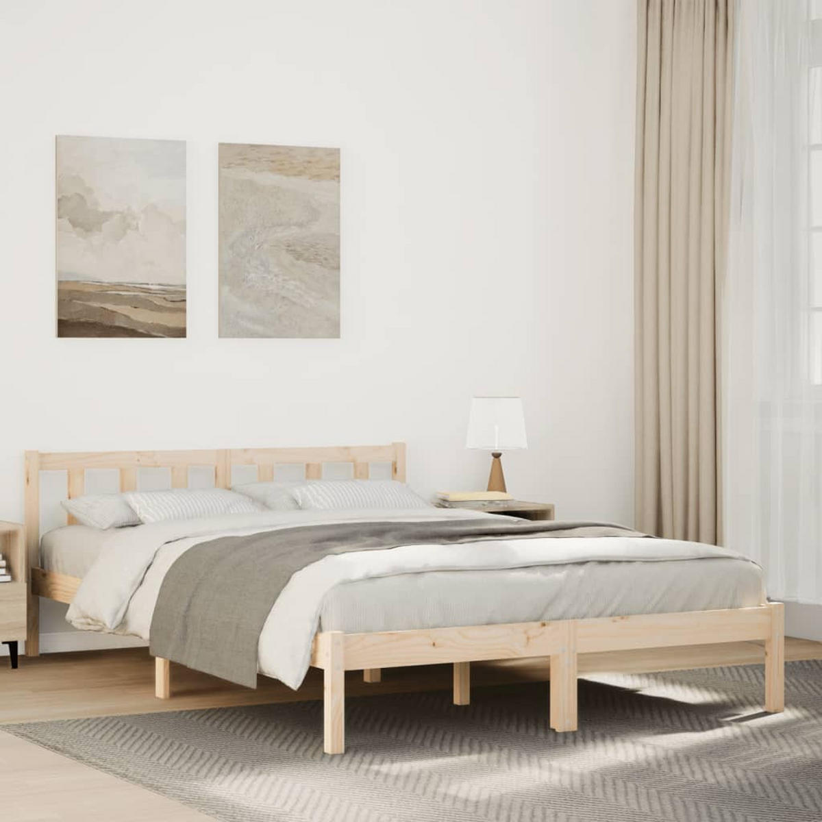 MASSIVHOLZBETT Extra Lang Ohne Matratze 140/220 Kiefernholz - Braun, Holz (140/220cm) - vidaXL