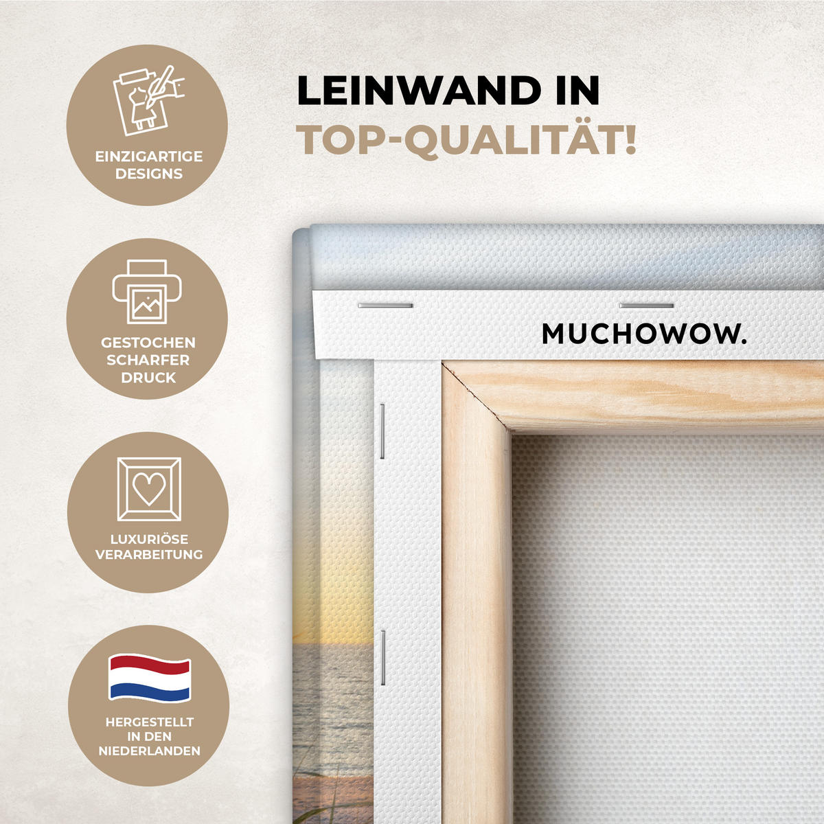 LEINWANDBILD Strand - Sonne - Düne - Gras - Sand - Horizont Deko Wohnzimmer 20x30 cm - Hellblau, Textil (20/30cm) - MuchoWow