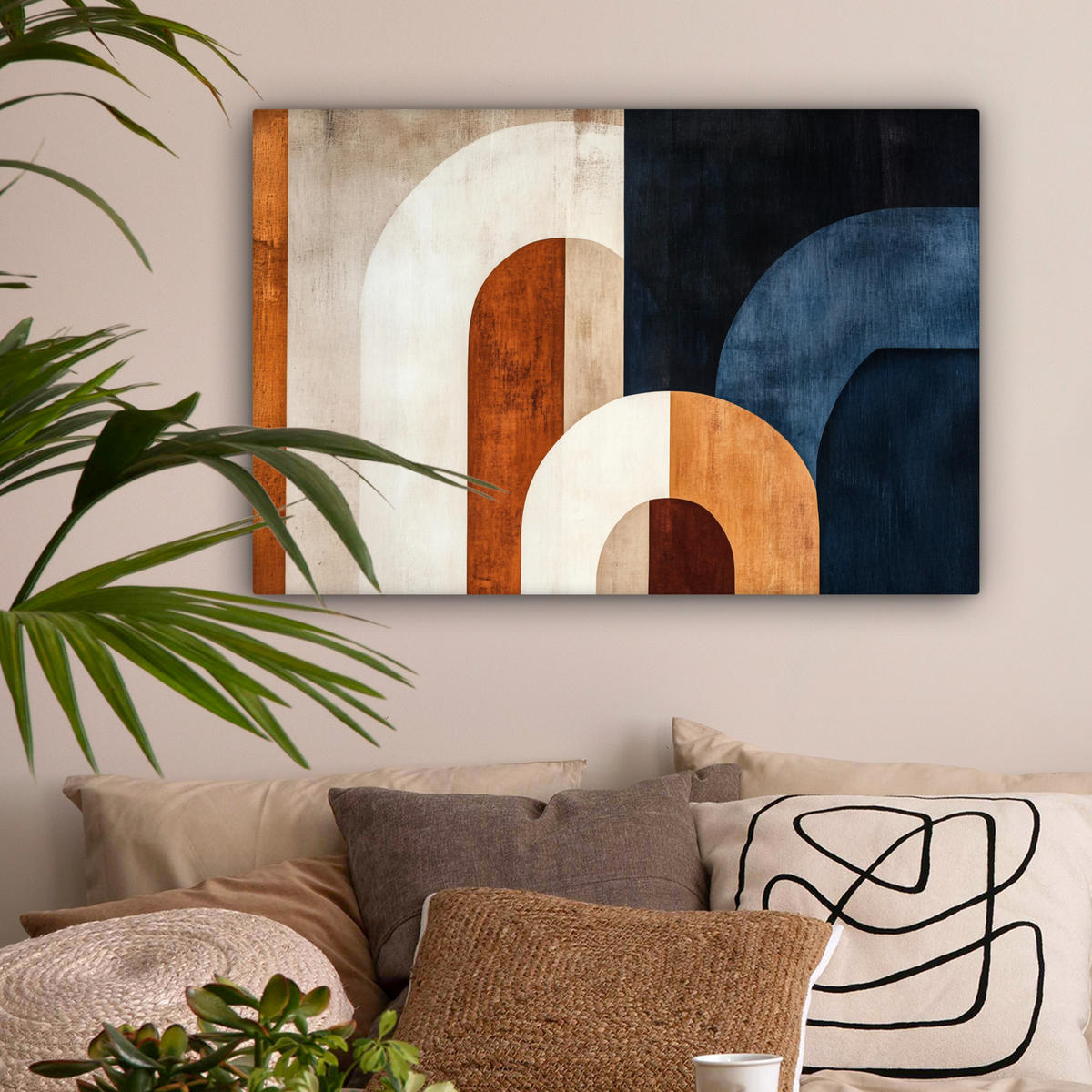 LEINWANDBILD Abstrakt - Formen - Dunkelblau Gemälde 60x40 cm - Cognac, Textil (60/40cm) - MuchoWow