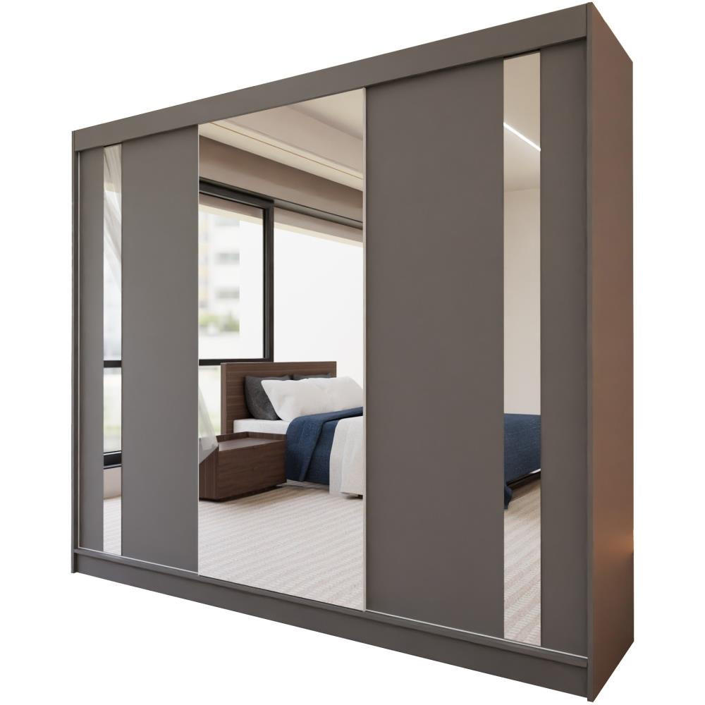 SCHWEBETÜRENSCHRANK Gaja 240/216/61 graphit mit Spiegel - Graphitfarben, Holzwerkstoff (240/216/61cm) - Beautysofa