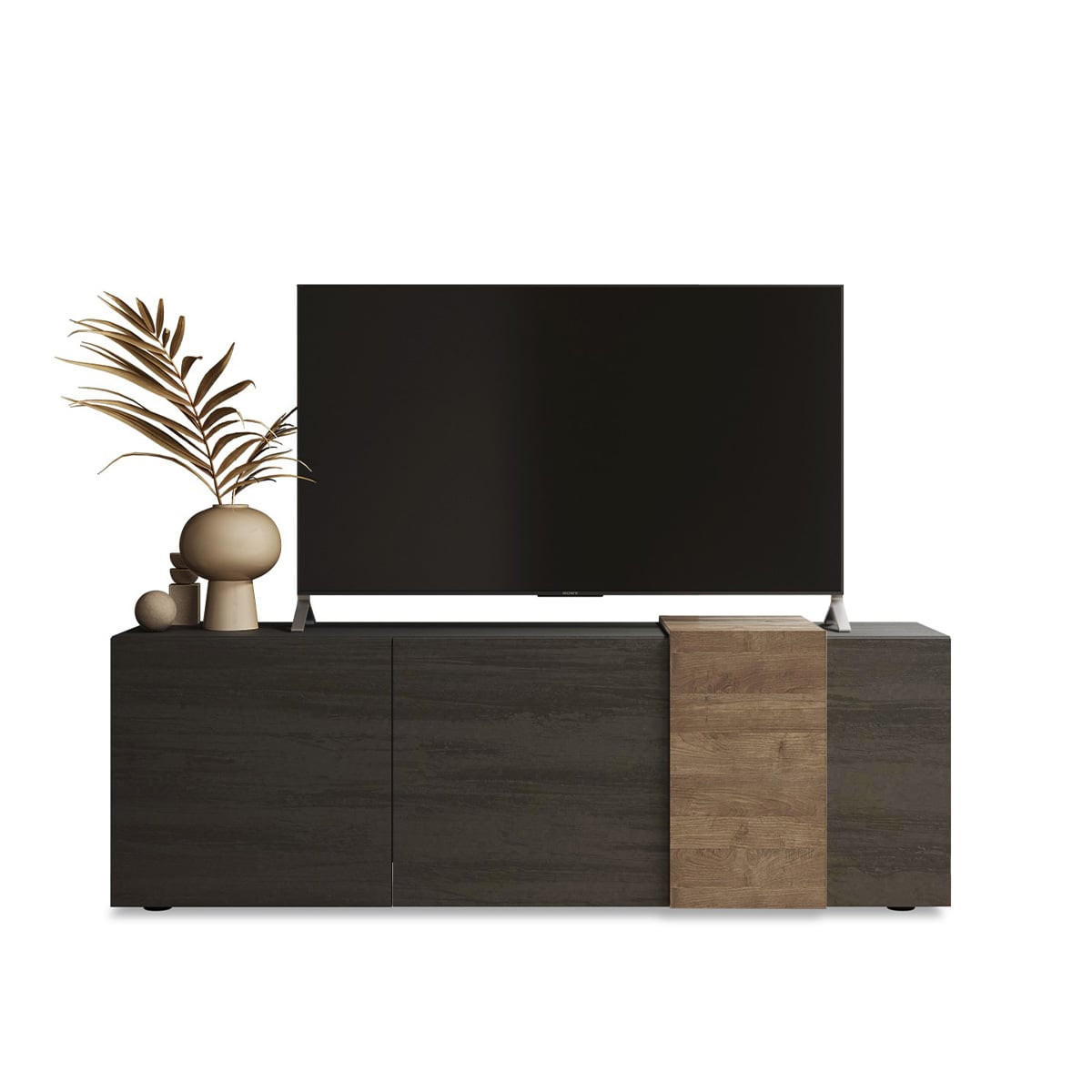 TV-MÖBEL 3 Schwingtüren Pluton - L181 cm - Nussbaumfarben, Holzwerkstoff (44/57/181cm) - Calicosy
