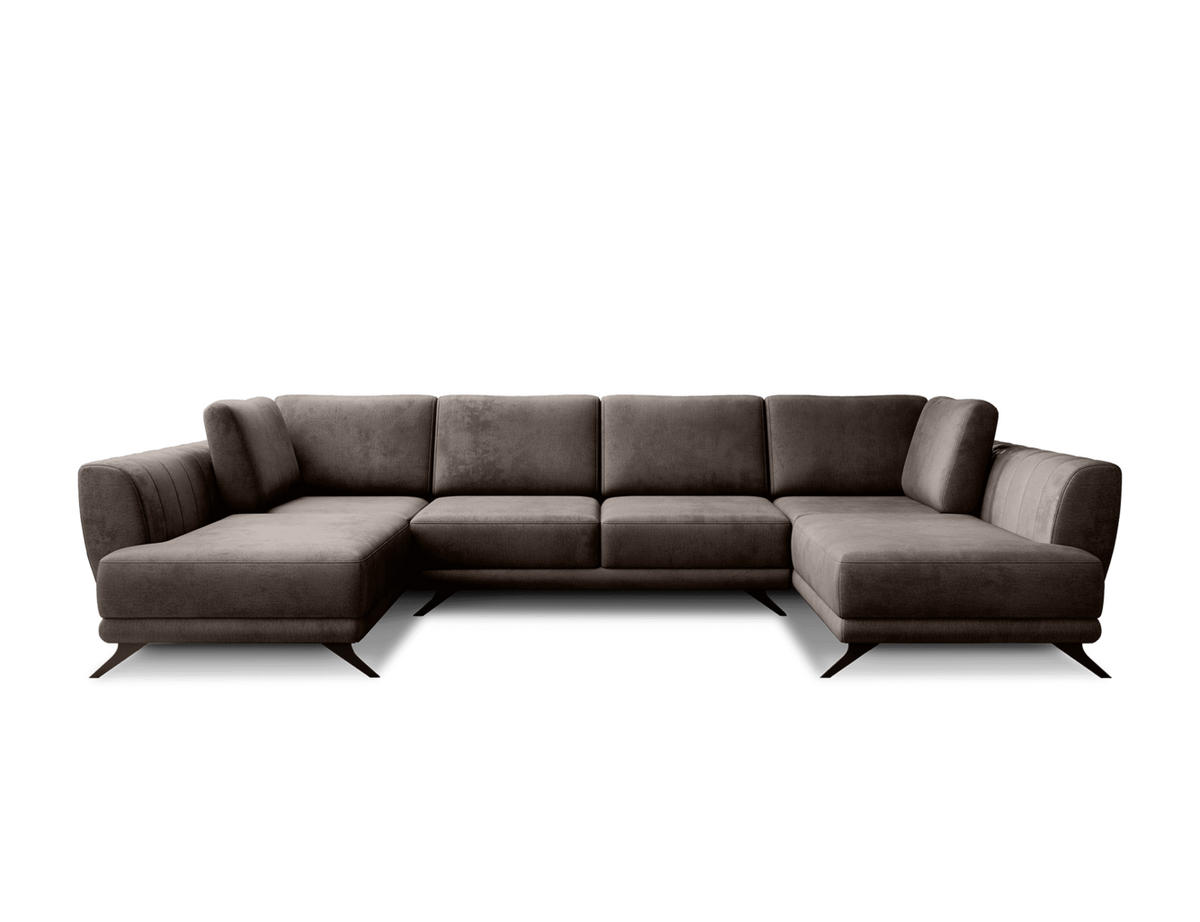 WOHNLANDSCHAFT mit Schlaffunktion & Bettkasten, luxus Nube-Stoff - Dunkelbraun/Schwarz, Textil/Metall (362/90/191cm) - Eltap