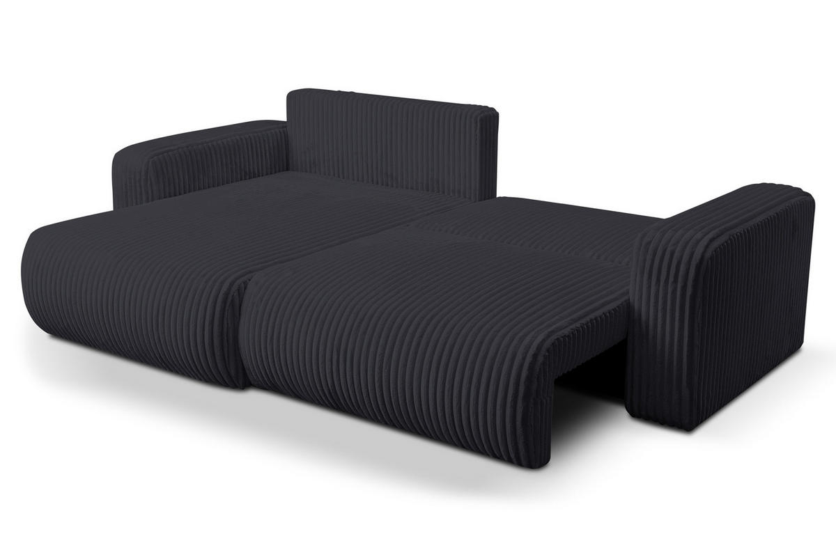 ECKSOFA mit Schlaffunktion Tilly, Schwarz Cordstoff - Schwarz, Textil (244/142cm) - VENASI MÖBEL
