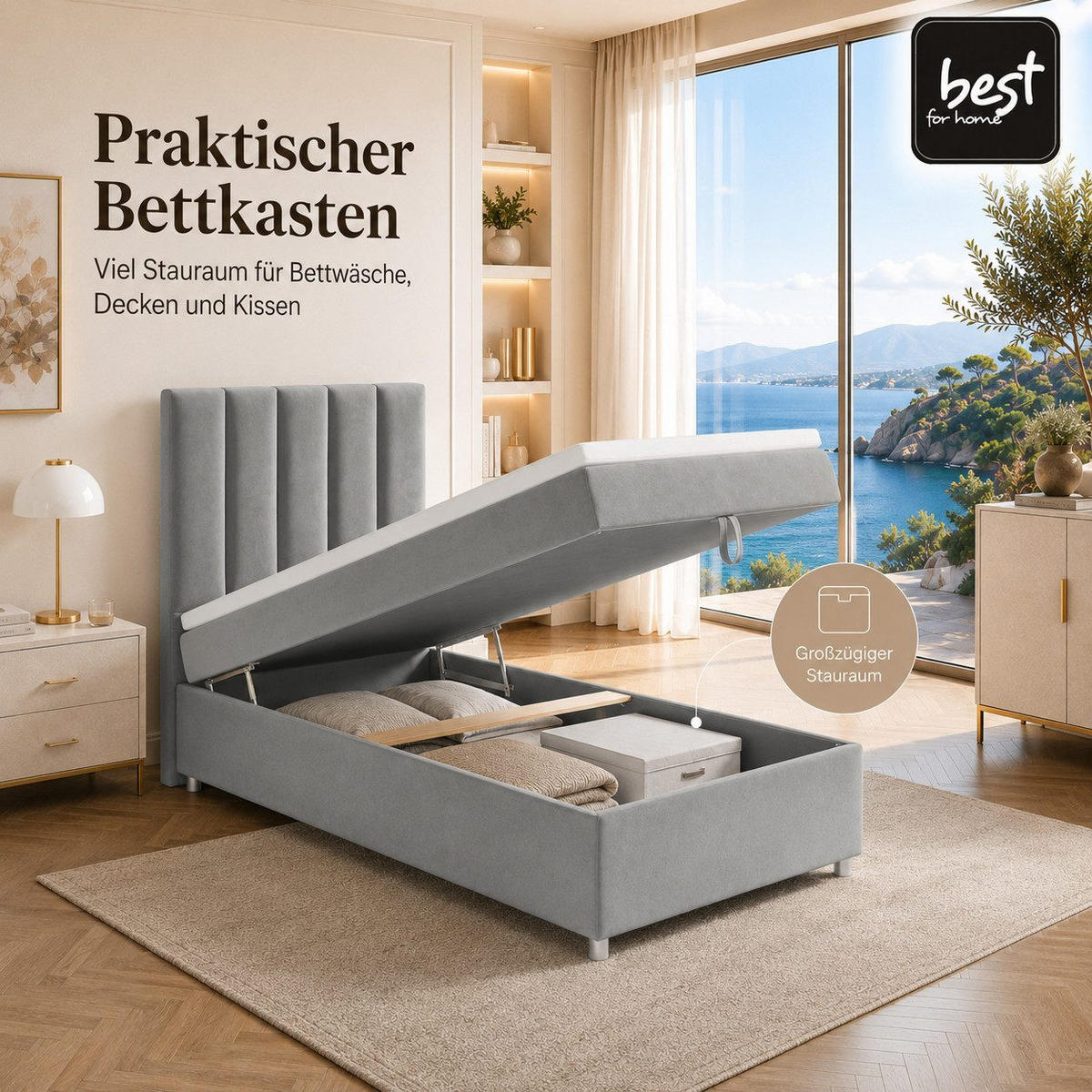 BOXBETT mit Bettkasten Trinity K-10 SINGLE Bonellfederkern inkl. Topper - Grau, Holz/Holzwerkstoff (100/200cm) - Best For Home