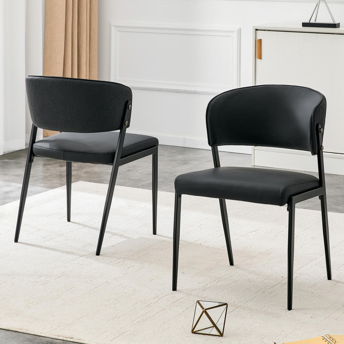 STUHL-SET DE-36686 2 Stück mit Kunstlederbezug und Metallgestell Schwarz - Schwarz, Metall (49/78/51cm) - ComfortXL
