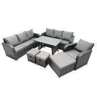 GARTENSET Hohe Rückenlehne Polyrattan 10-Sitzer - Dunkelgrau/Grau, Glas/Kunststoff - Fimous