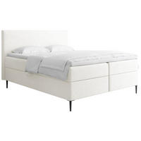 BOXBETT Alba Rise mit Bettkasten, Weiß Chenille 140x200 cm – inkl. H4 Taschenfederkern Matratze & Foam Topper - Schwarz/Weiß, Holz/Textil (140/200cm) - WFL GROUP