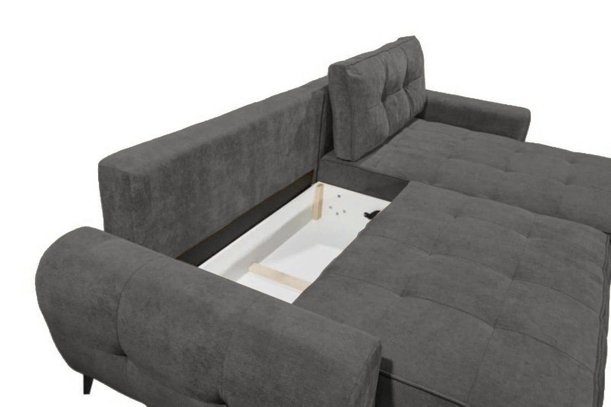 ECKSCHLAFSOFA mit Schlaffunktion und Bettkasten, beidseitig montierbar - Anthrazit/Schwarz, Kunststoff/Textil (284/191cm) - ed exciting design