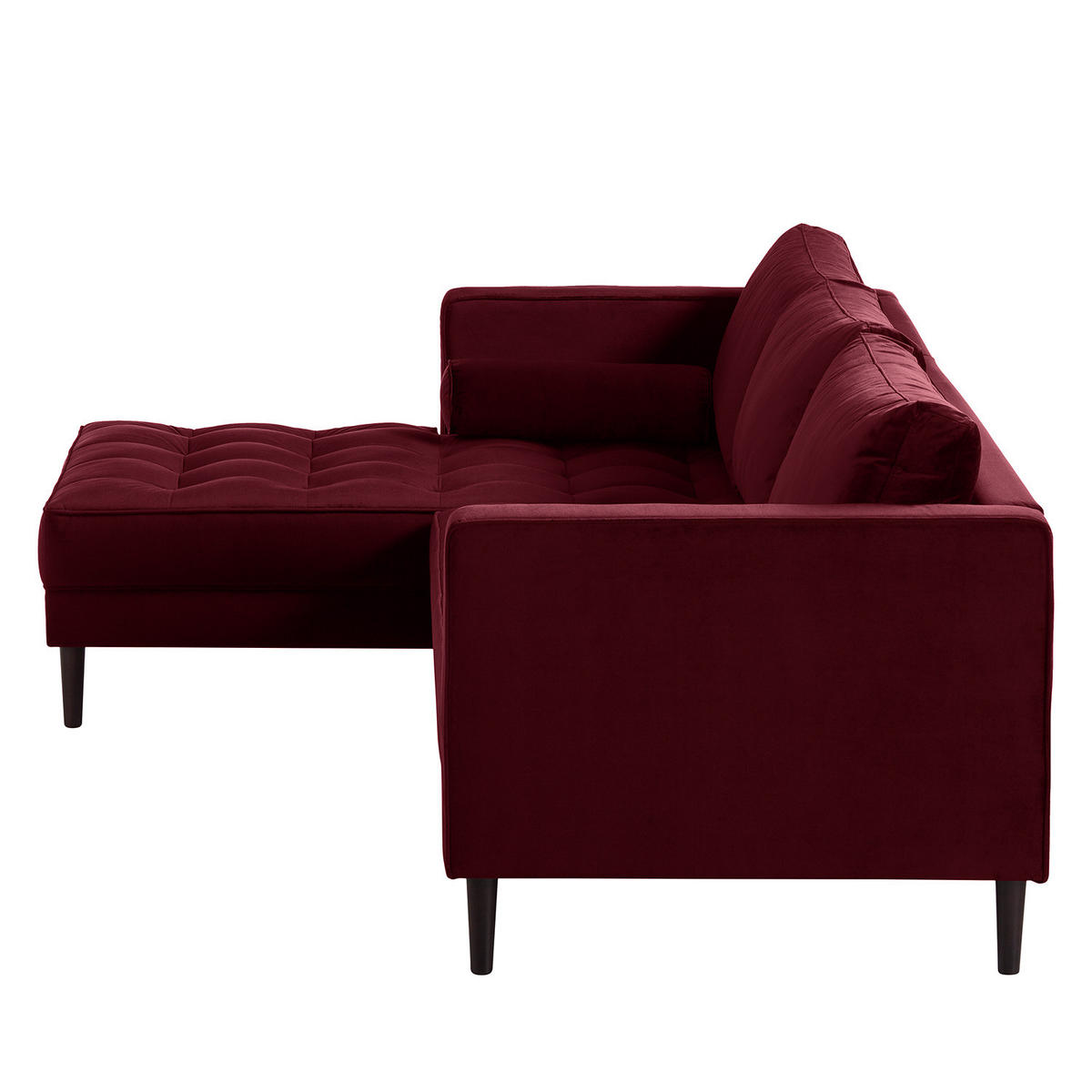 ECKSOFA - Samt - Dunkelbraun/Weinrot, Birkenholz/Textil (201/155cm) - home24