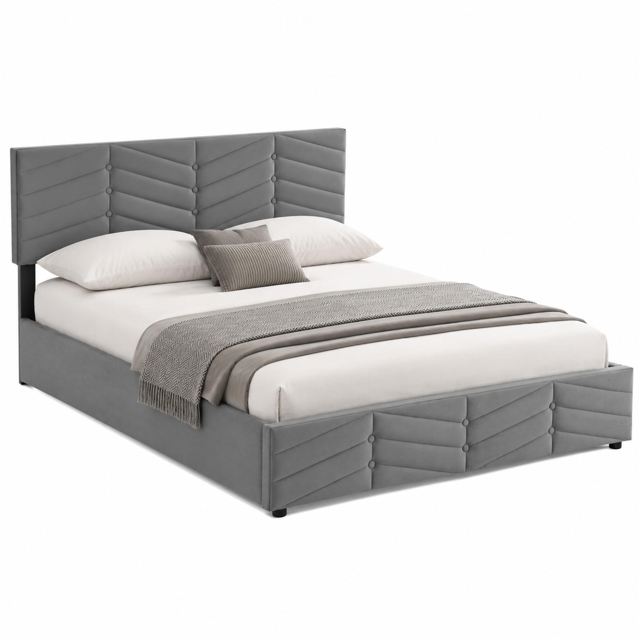 POLSTERBETT mit Bettkasten 140x200 cm Samt Grau - Grau, Metall (140/200cm) - Meubliv