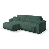 ECKSOFA Tilly, Eckcouch in L-Form mit Schlaffunktion und Bettkasten, Farbe: Grün, Cordstoff, Ottomane Universal - Grün, Textil (244/142cm) - VENASI MÖBEL