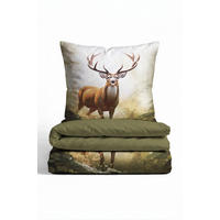 BETTWÄSCHE-GARNITUR Premium Biber Hirsch fichte, 155x220 cm + 80x80 cm - Dunkelgrün, Textil (155/220cm) - biberna