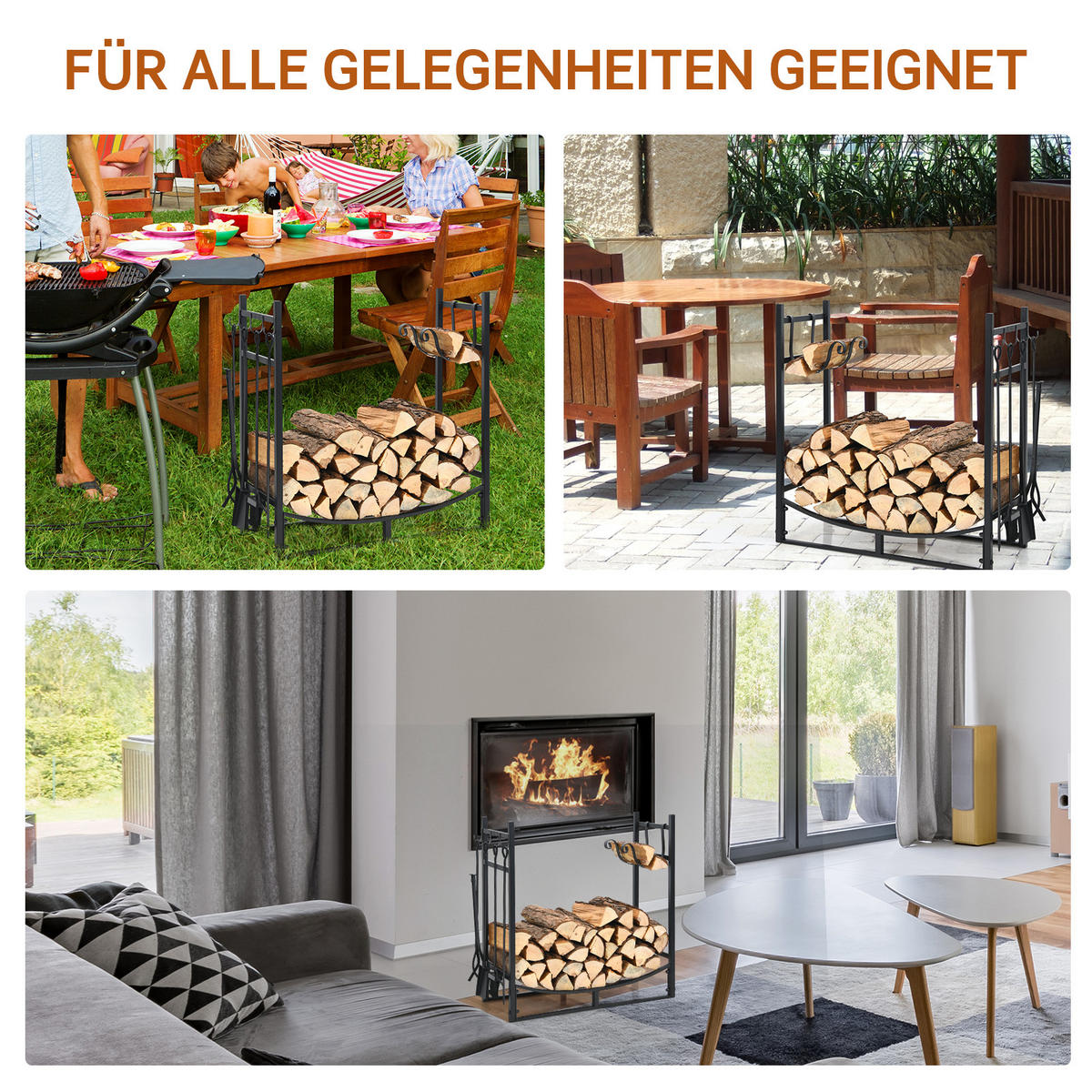 KAMINHOLZREGAL Schwarz - Schwarz, Metall (33/76/76cm) - COSTWAY