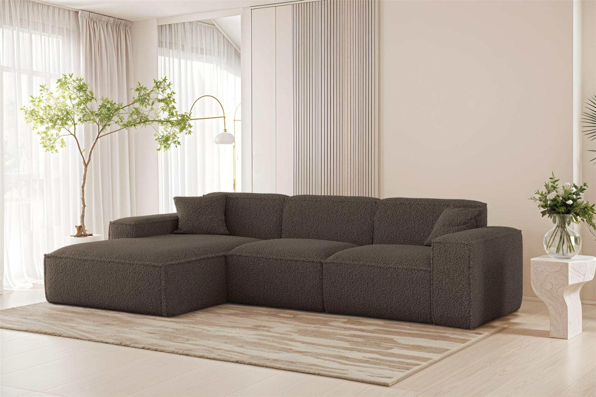 ECKSOFA Celes Premium In Sven - Braun, Holzwerkstoff/Textil (266/165cm) - Fun Möbel