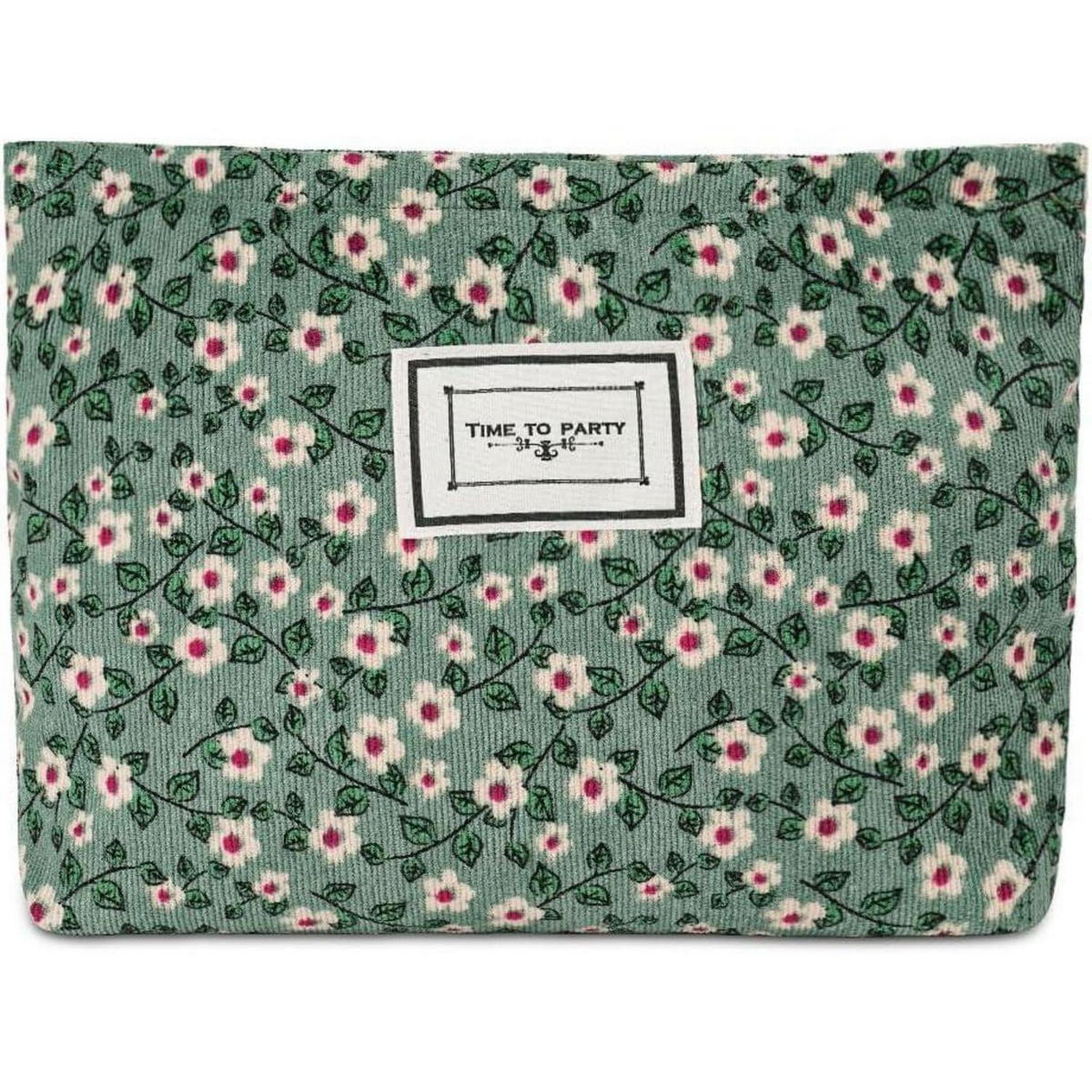 KULTURTASCHE Cord Blumenmuster Grün 26 cm - Grün, Textil (20/2/30cm)