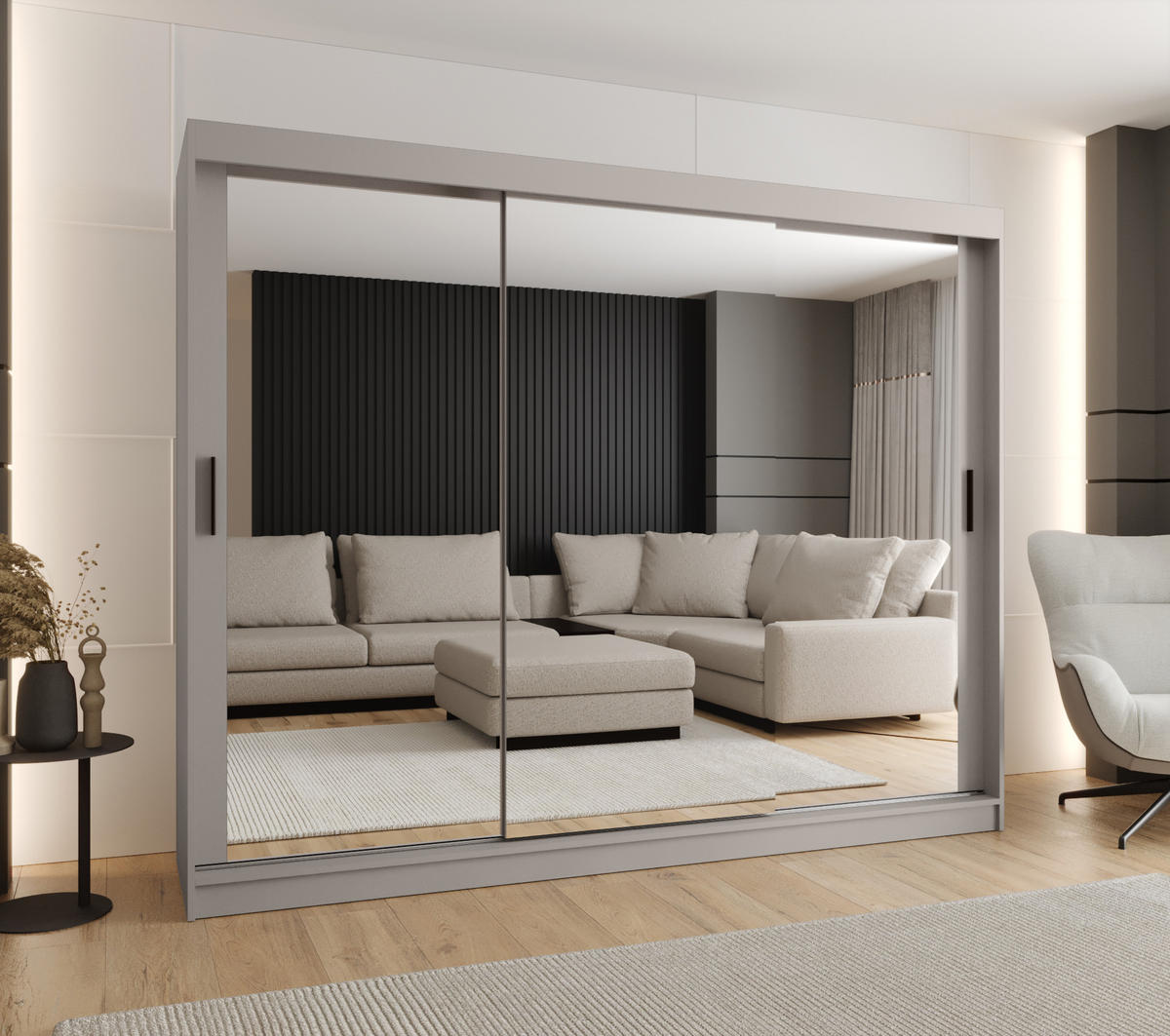 ŠATNÍ skříň s posuvnými dveřmi 200/250/62 3dveřová - černá/kašmírová, dřevo/plast (250/200/62cm)