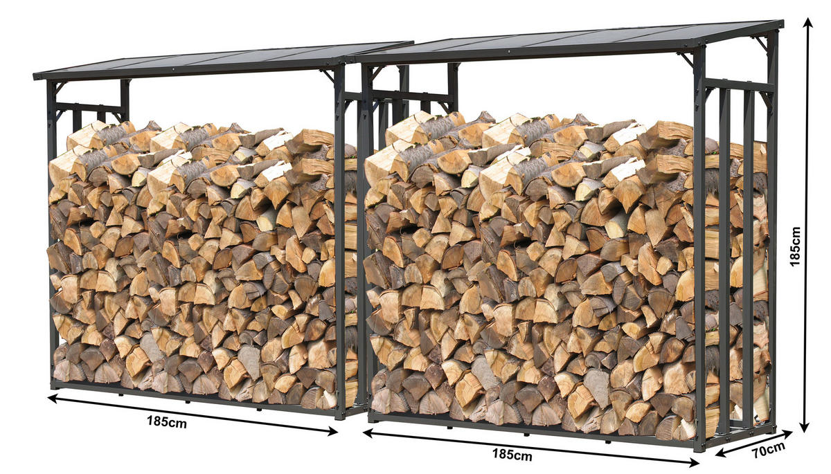 KAMINHOLZREGAL Außen 2 Stück 185x70x185 cm Metall Anthrazit 4,6 m³ / 7 SRM - Anthrazit, Metall (185/185/70cm) - QUICK STAR