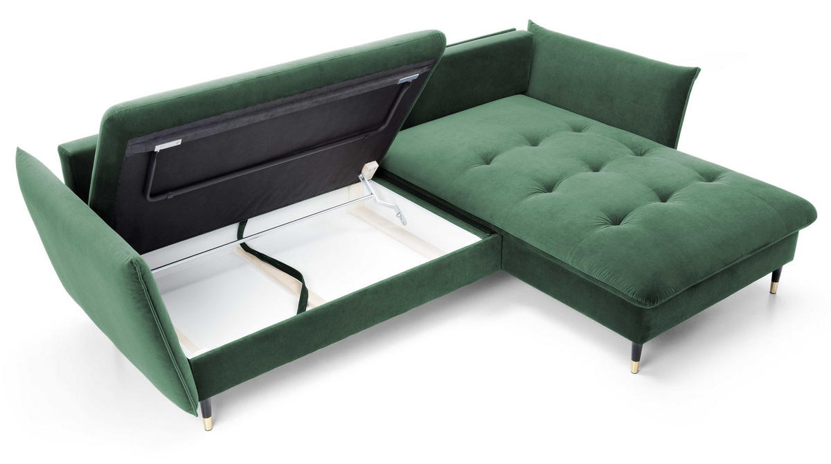 ECKSOFA 260 cm Sagir mit Schalffunktion, Bettkasten, Rechts - Grün - Schwarz/Grün, Holz (258/167cm) - Emporius