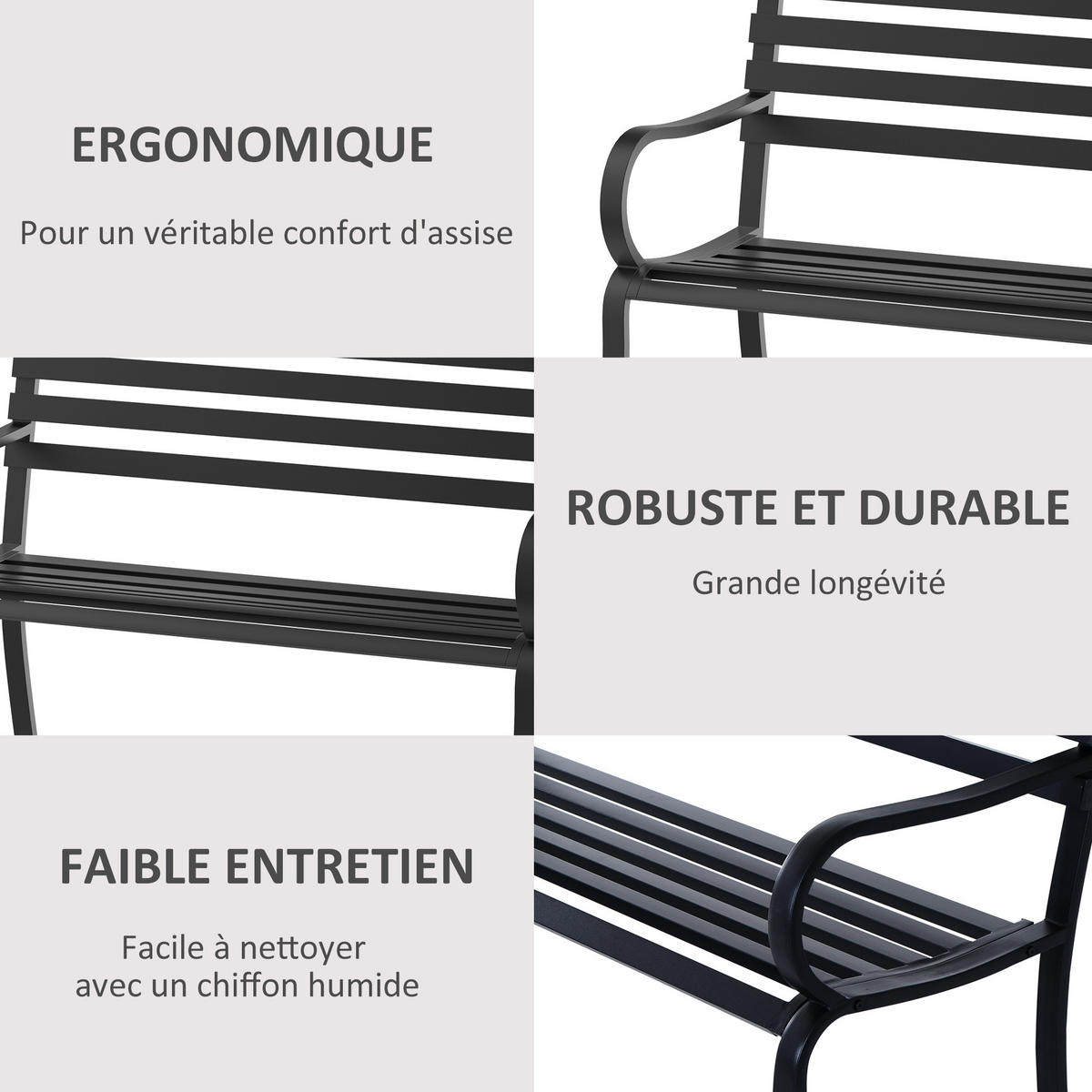 GARTENBANK DE-17758 2-Sitzer mit zeitgenössischem Design Schwarz - Schwarz, Metall (127/82/58cm) - ComfortXL