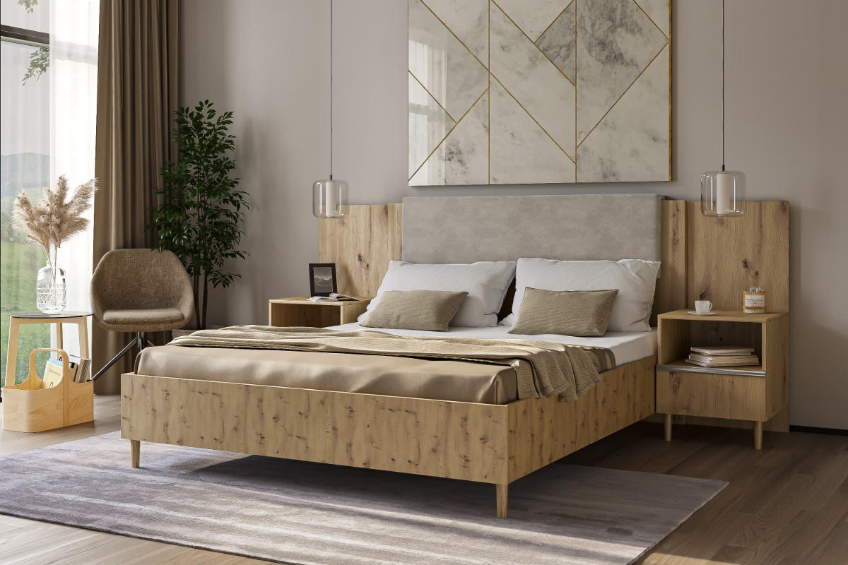 DOPPELBETT Luk III 160/200 cm ohne Matratze, Lattenrost, Bettkasten, artisan, beige - Beige/Eiche Artisan, Kunststoff (160/200cm) - Margaret Hadas24