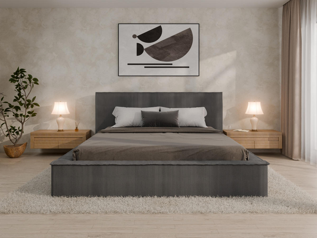 POLSTERBETT SANA 180x200cm Elegantes Polsterbett für modernen Wohnstil , Taschenfederkernmatratze LIORA(19cm), dunkelgrau - Dunkelgrau, Holz (180/200cm) - Panda Möbel