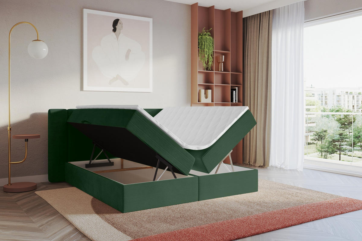 BOXBETT mit Matratze H3 - EVON - 140x200 cm Grün - Grün, Holzwerkstoff (140/200cm) - ALTDECOR