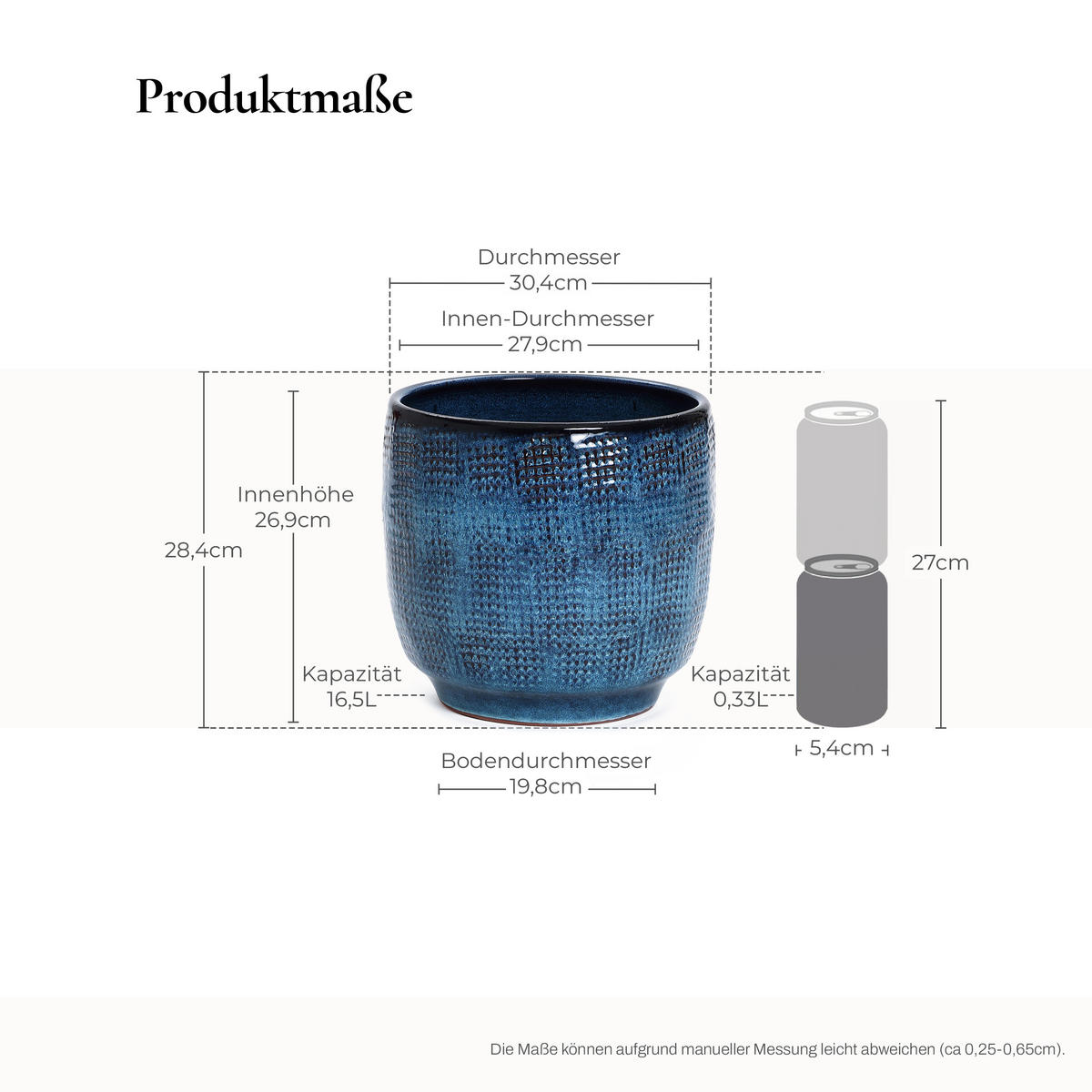 ÜBERTOPF Keramik Blau 30x28cm - Blau, Keramik (28cm) - Hometopia