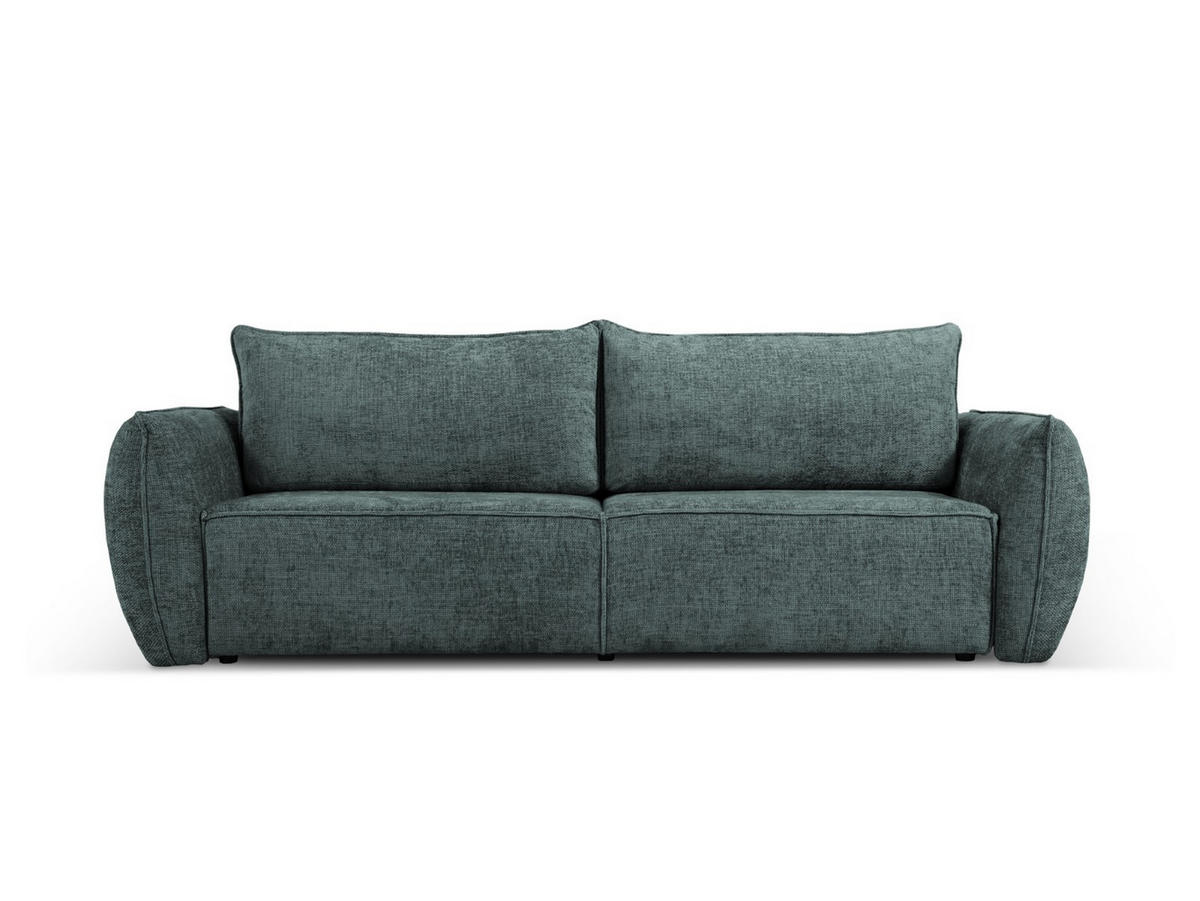 AUSKLAPPBARES-SOFA mit Bettkasten Kaelle aus Chenille-Stoff petrol 3 Sitzplätze - Petrol, Textil (97/91/244cm) - Micadoni