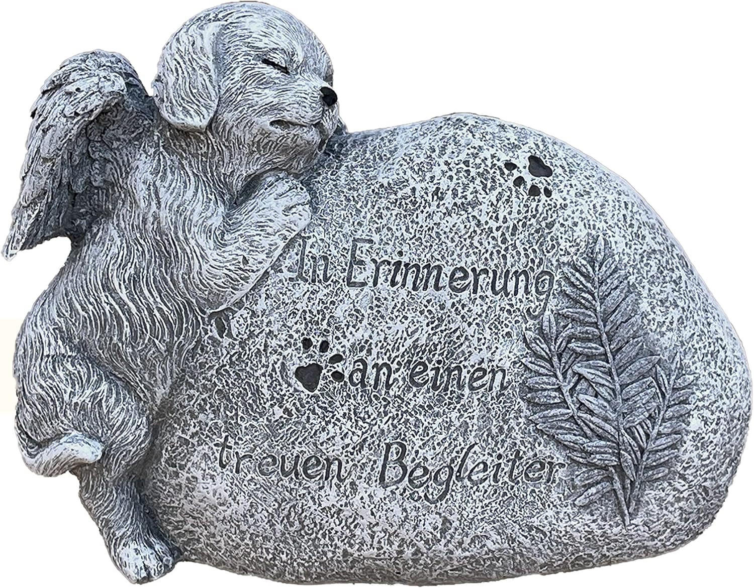 STEINFIGUR Hund am Grabstein mit Inschrift frostfest Steinguss - Grau, Stein (19/14/8cm) - stoneandstyle