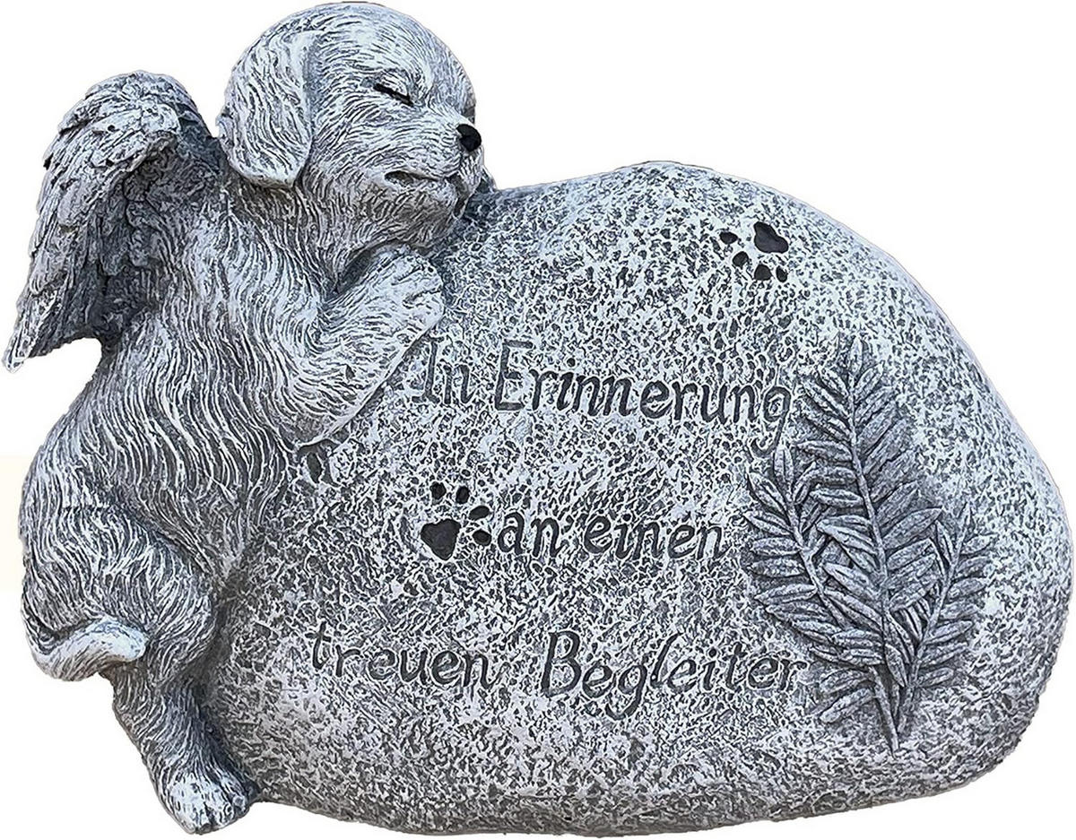 STEINFIGUR Hund am Grabstein mit Inschrift frostfest Steinguss - Grau, Stein (19/14/8cm) - stoneandstyle