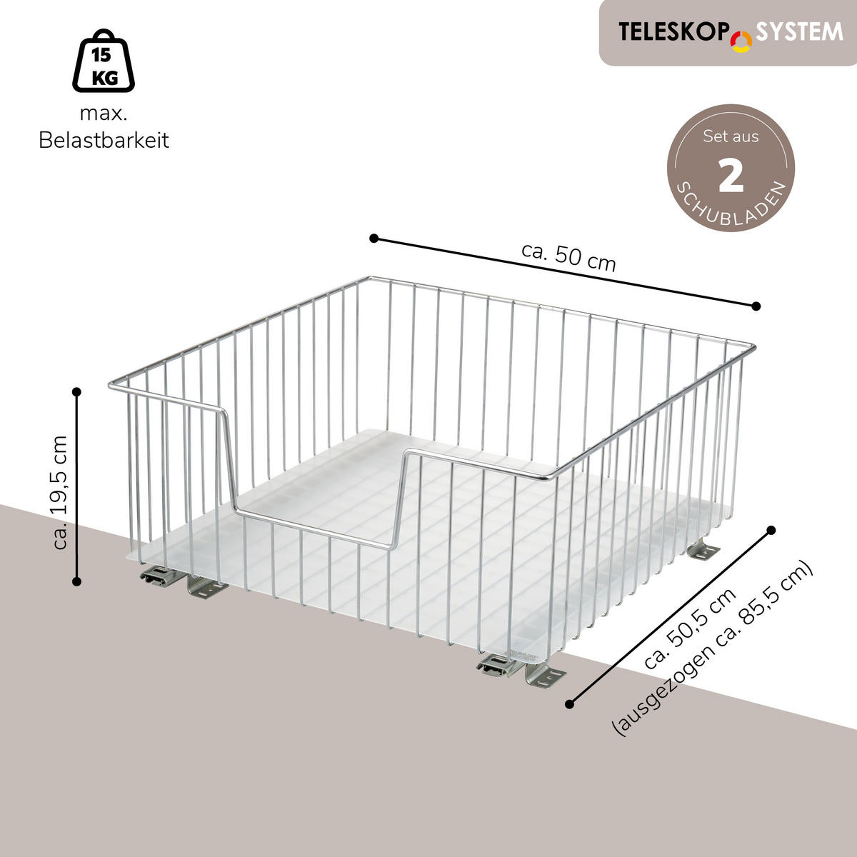 SCHRANK-KORBAUSZUG 50 cm, Silber, Metall - Silberfarben, Metall (50/23/50.5cm) - bremermann