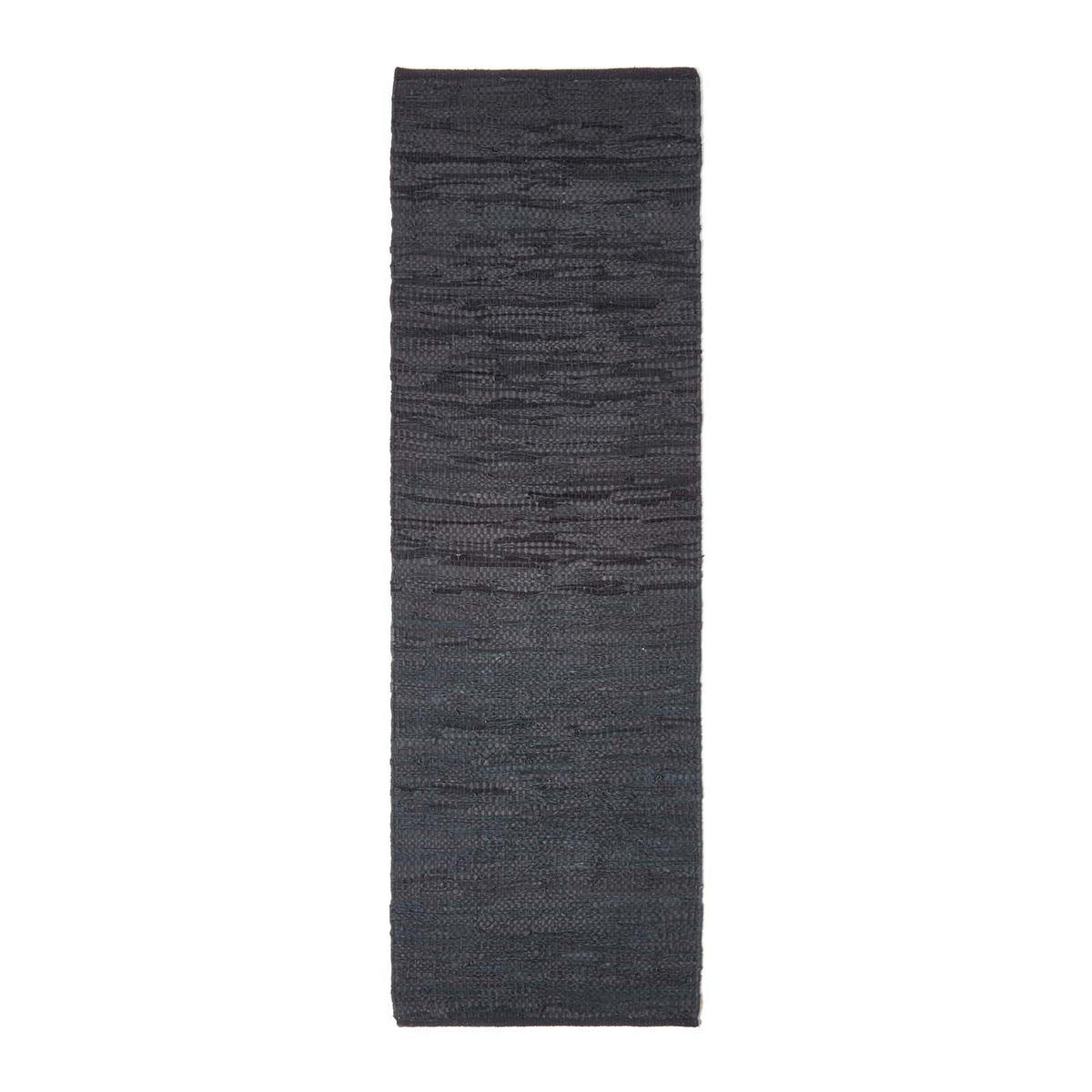 LEDER-TEPPICHLÄUFER Denver gewebt 66/200 cm - Schwarz, Leder (66/200cm) - Homescapes