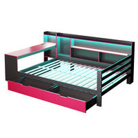 KINDERBETT 140/200 cm DE-01551, in Schwarz + Rot, mit Schreibtisch, Bücherregal und LED - Rot, Holz (140/200cm) - ComfortXL