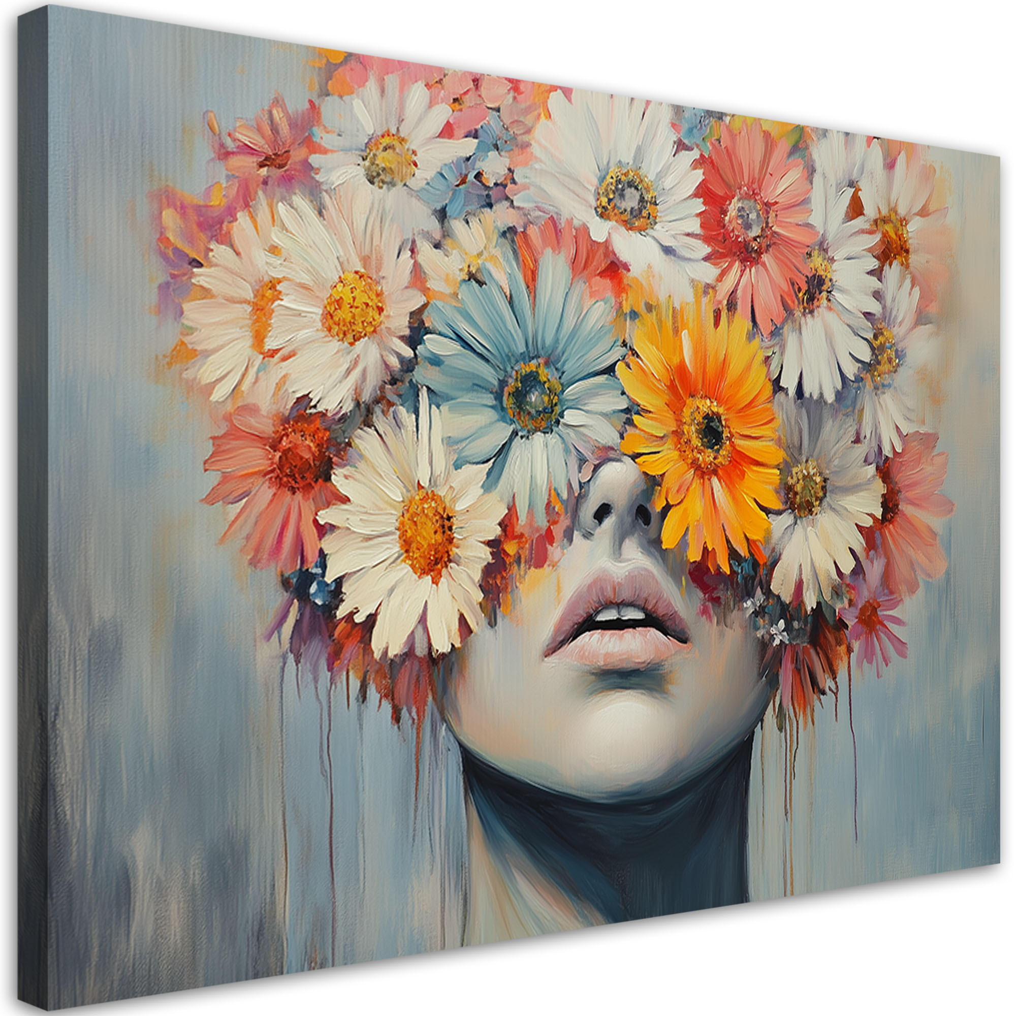 LEINWANDBILD Frau mit Blumen auf dem Kopf 60x40cm - Multicolor, Textil (60/40cm) - Feeby
