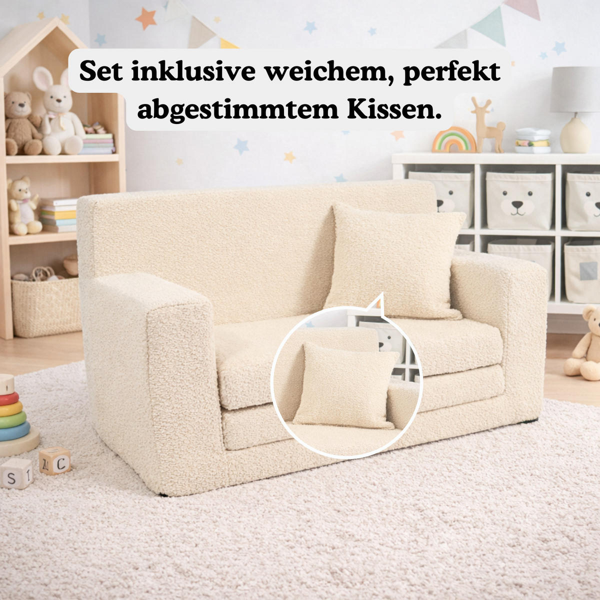 KINDERSOFA David – Stilvoller Komfort für das Kinderzimmer - In den Trendfarben - Beige, Textil (83/47/43cm) - Fortisline