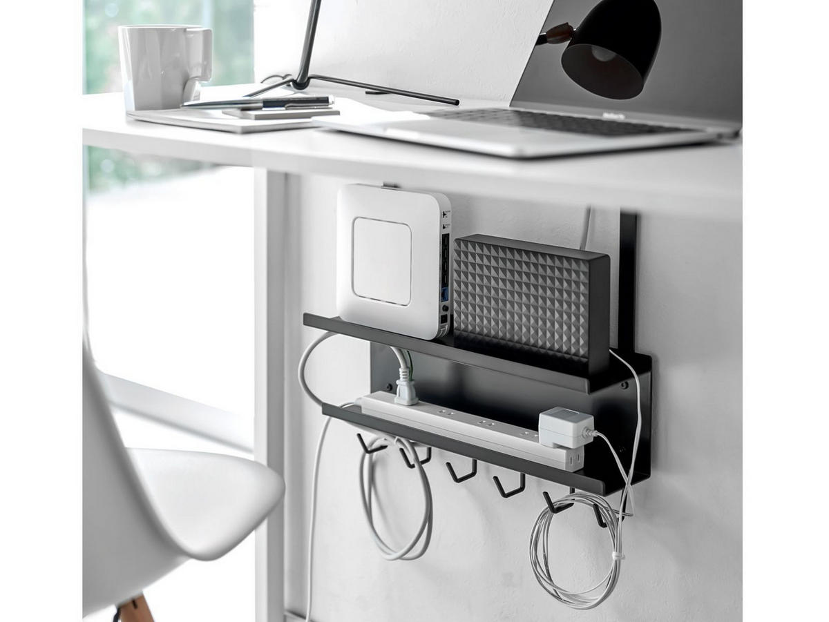 KABEL-ORGANIZER Smart schwarz 40/43/11 cm für den Schreibtisch - Schwarz, Metall (11/40/43cm) - Yamazaki