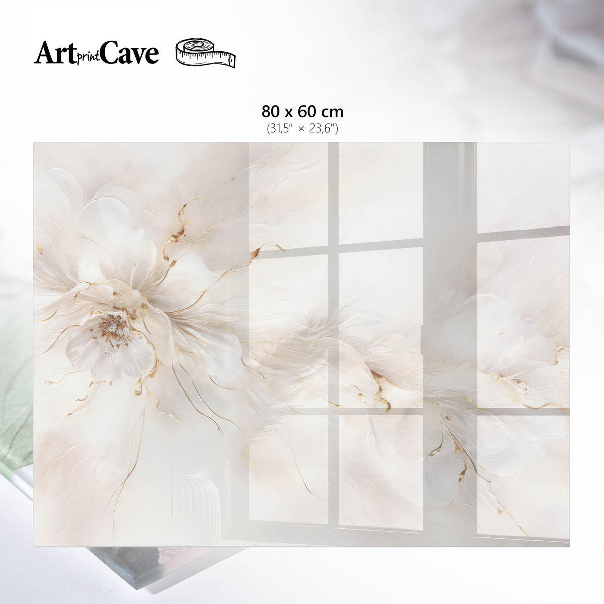 GLASPLATTE 80x60 cm – ätherische Blüten - Beige, Glas (0.4/80/60cm) - ArtPrintCave