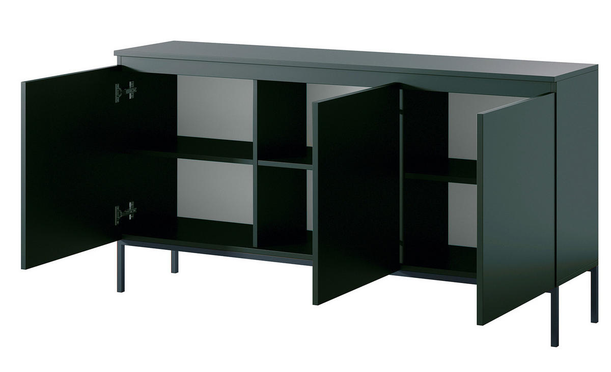 SIDEBOARD Bemmi Dunkelgrün mit Metallbeinen 150 cm - Dunkelgrün/Schwarz, Holzwerkstoff/Metall (150/77/35cm) - Selsey