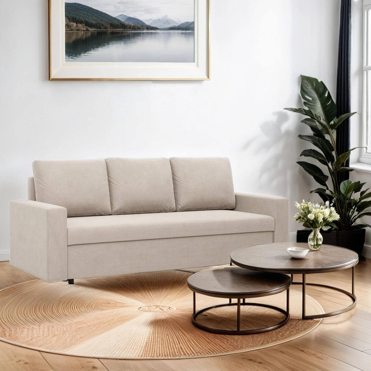 SOFA Neo mit gerader Armlehnen beige - Beige, Textil (220/92/92cm) - SIMKAM Furniture