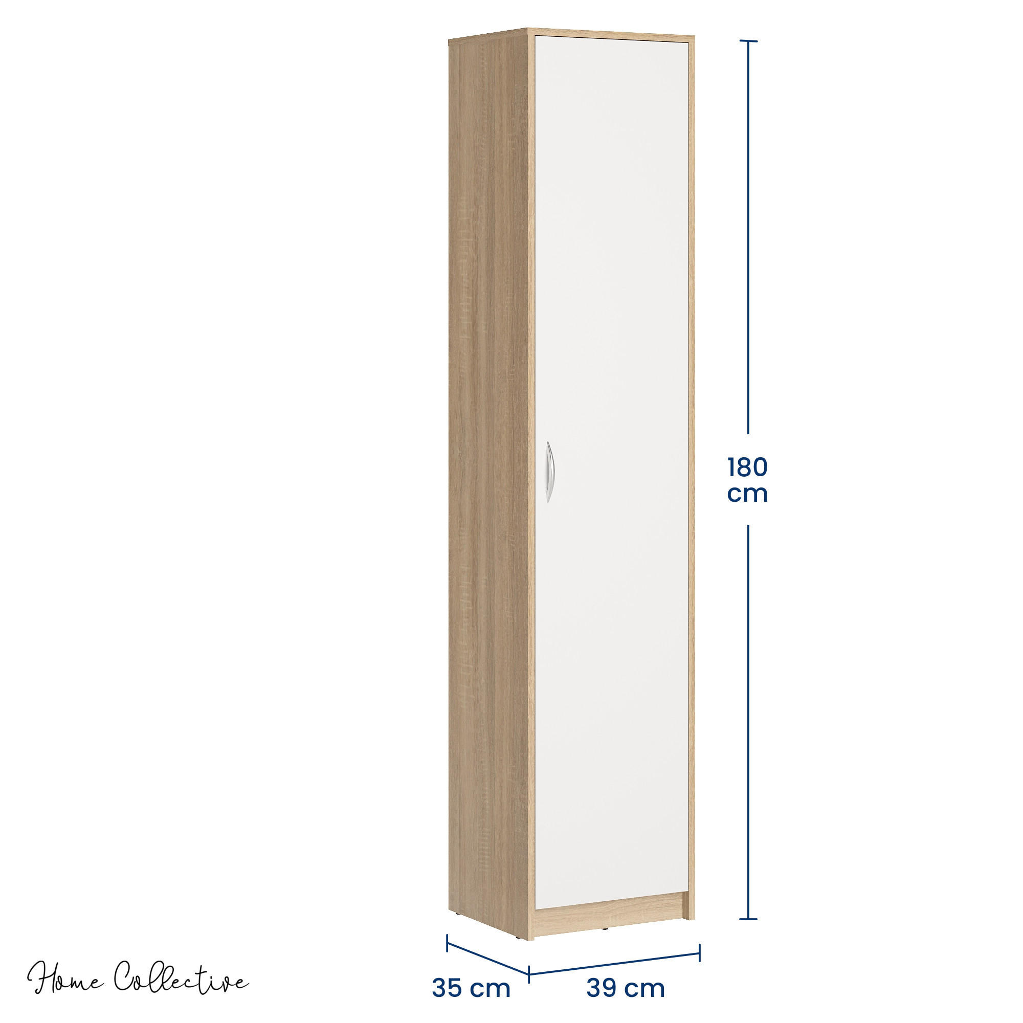 REGAL mit 4 Einlegeböden und 1 Tür in Sonoma / Weiß - Weiß/Sonoma Eiche, Holzwerkstoff (39/180/35cm) - Home Collective