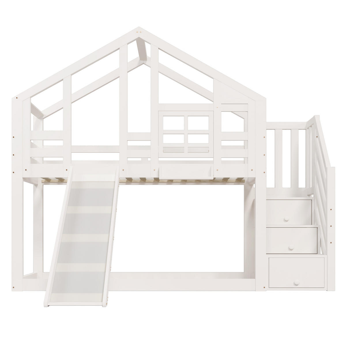 ETAGENBETT aus Kiefer-Massivholz und MDF 90x200 cm in Weiß mit Rutsche & Treppe - Weiß, Holzwerkstoff (90/200cm) - Modfu