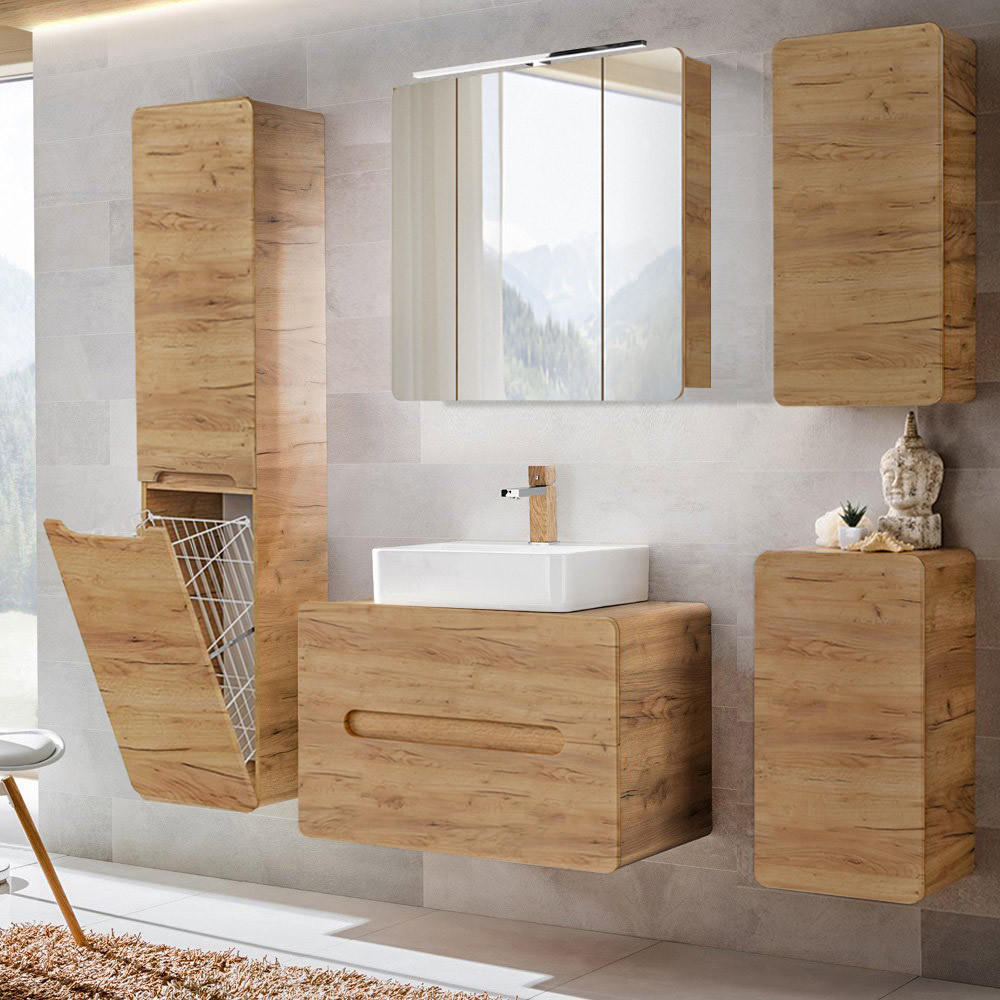 BADMÖBEL-SET 5-TLG. Luton-56 - Braun, Holzwerkstoff (180/200/46cm) - Lomado