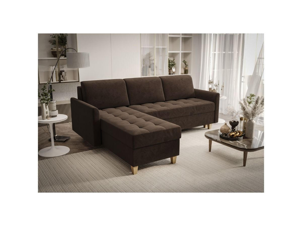 ECKSOFA KONGO RBN08, Eckcouch in L-Form mit Schlaffunktion, Farbe: Dunkelbraun, Velourstoff, Ottomane Links - Dunkelbraun, Textil (240/180cm) - O-Sofa