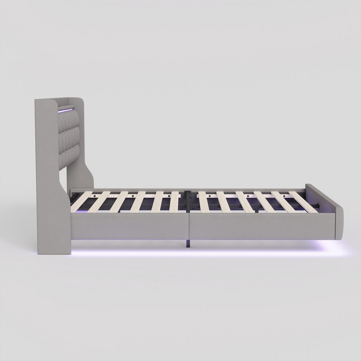 POLSTERBETT 160x200 cm mit LED und USB, Doppelbett mit Lattenrost und Kopfteil, Samtbezug, Grau - Grau, Holzwerkstoff/Textil (160/200cm) - GENKI LIVING