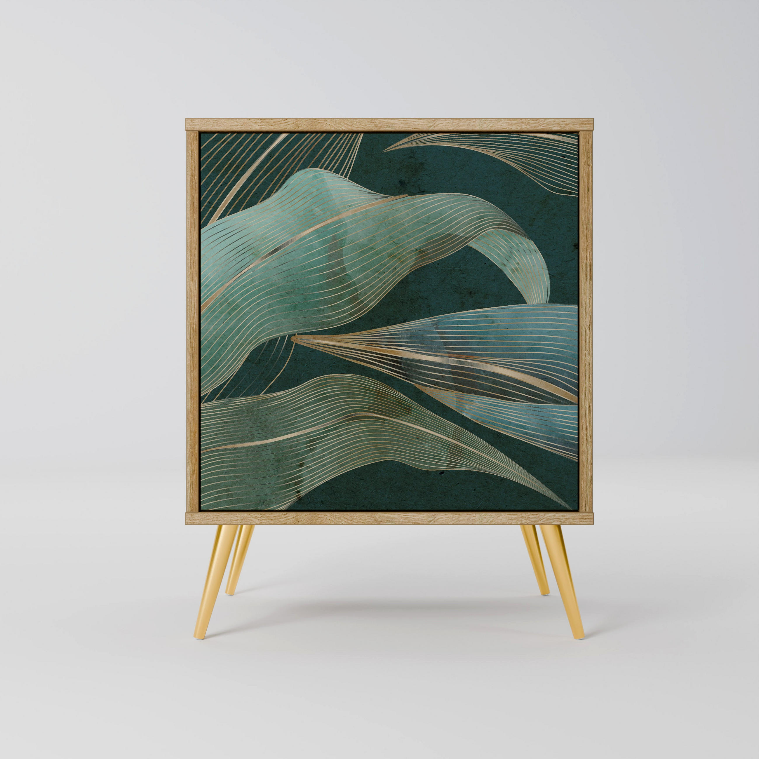 SIDEBOARD ROYAL GREEN, Eichefarben, 57,5x42x75,5 cm, Goldfarbene Metallfüße - Eichefarben/Goldfarben, Holzwerkstoff/Metall (57.5/75.5/42cm) - SpaceRebels