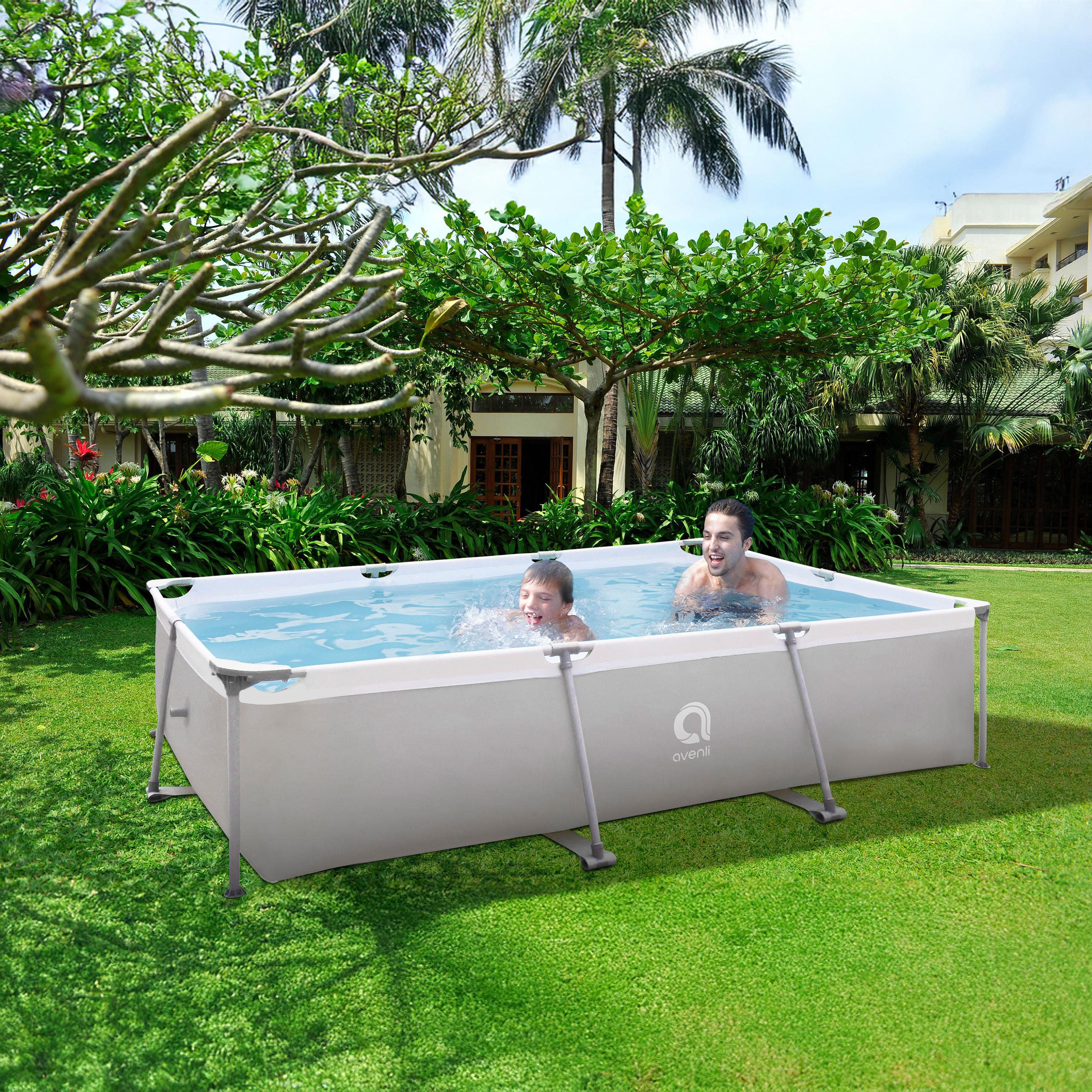 AUFSTELLPOOL Framepool 300 x 207 x 65 cm grau ohne Filterpumpe - Grau, Kunststoff (207/65/300cm) - Avenli